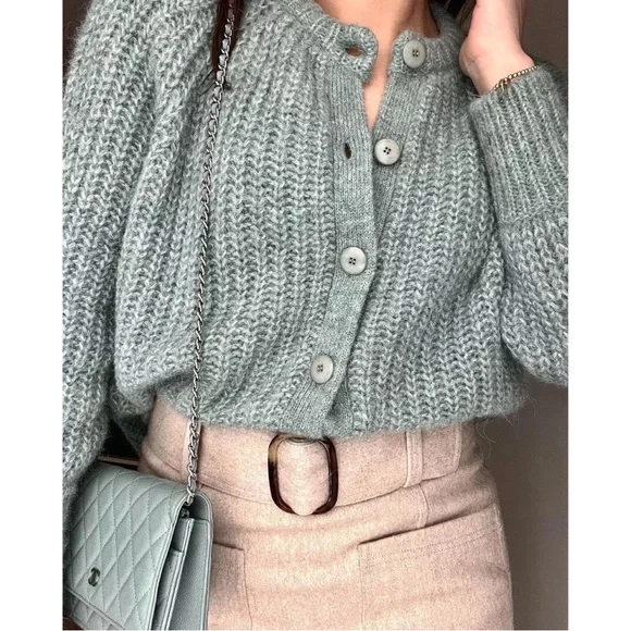 SEZANE BLOGGER FAVE Gray Alpaca Wool Oversized Cardigan Sweater Emile Jumper L - Picture 13 of 16
